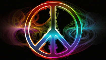 colorful neon peace symbol Generative AI, Generativ, KI