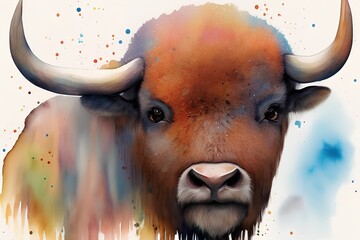 portrait of a buffalo watercolor style made with Generative AI