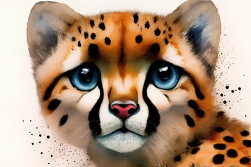 close up portrait of a leopard watercolor style made with generative AI