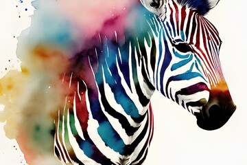 zebra with stripes watercolor style mede with Generative AI