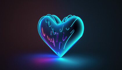 neon light heart love romance symbol icon with dark background Generative AI, Generativ, KI