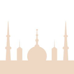 Mosque silhouette with minarets. Beige color. Vector illustration, flat design