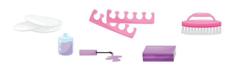 Manicure and Pedicure Pink Tools and Accessory Vector Set