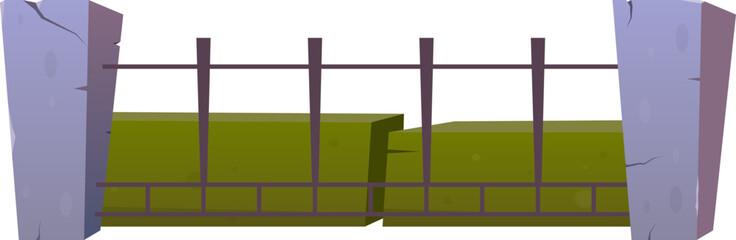 Steel fence with concrete posts in cartoon style