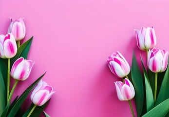 pink tulips on pink background, Generative Ai