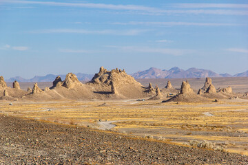 Trona Pinnacles in the Mojave Desert of California. An unusual landscape in the desert consisting...