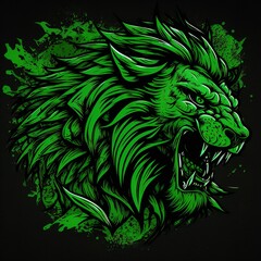 Green lion team logo, team mascot, concept art, generative ai