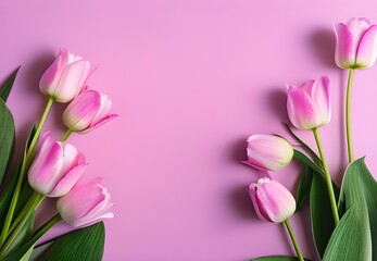 Fototapeta premium pink tulips on pink background, Generative Ai