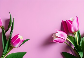 pink tulips on pink background, Generative Ai