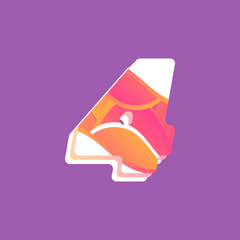 Abstract number 4 vector font alphabet design with colorful gradient smooth.