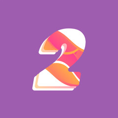 Abstract number 2 vector font alphabet design with colorful gradient smooth.