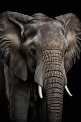 Elephant close-up on black background. Generative AI