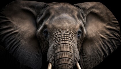 Fototapeta na wymiar Elephant close-up on black background. Generative AI