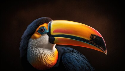 Naklejka premium Toucan close-up on black background. Generative AI
