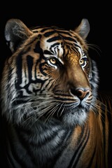 Fototapeta na wymiar Tiger close-up on black background. Generative AI