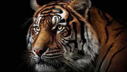 Tiger close-up on black background. Generative AI