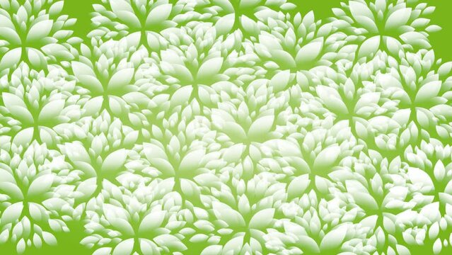 Blooming abstract flowers on a green background. Animated illustration, spring concept
