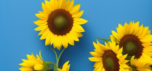 Sunflowers on blue background, Generative AI