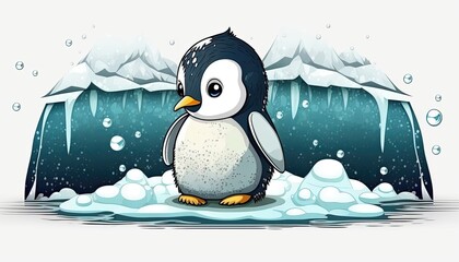 Penguin on the ice and near to the sea. Generative AI