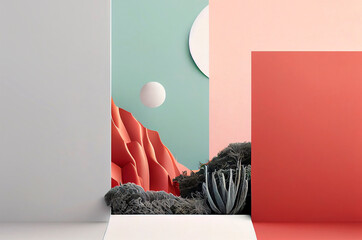 Generative AI illustration of minimal graphic design wallpaper for a graphic design studio on a pastel colors background color