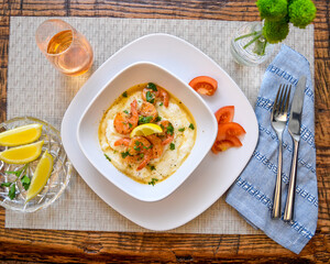 Shrimp and Grits with Parsley and Lemon top view
