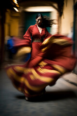 Fototapeta na wymiar Generative AI illustration of Young woman dancing flamenco