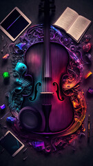 Music, modern, retro, microphone, piano, guitar, techno music, beautiful colors, wallpaper,  background, melody