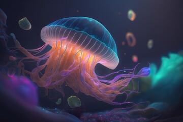 Glowing jellyfish. AI Generative