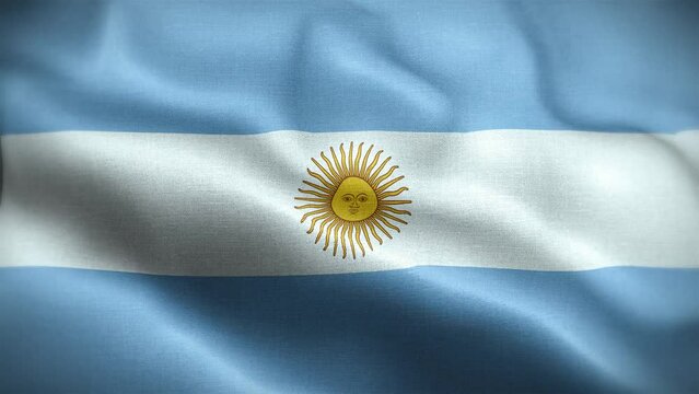 4K Textured Flag of Argentina Animation Stock Video - Argentine Flag Waving in Loop - Highly Detailed Argentinian Flag Stock Video