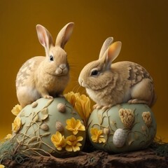 Easter bunnies with easter eggs