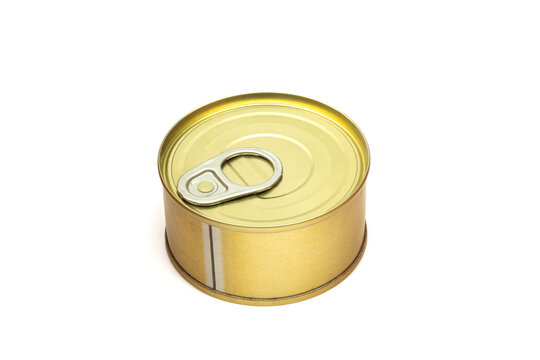 Golden colour shiny metallic food tin can isolated on white backround