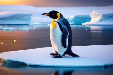Foto op Aluminium Emperor penguin in the Antarctica on an ice floe at winter. Wildlife concept of ecological environment. Generative AI © mikhailberkut