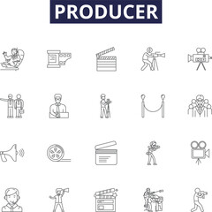 Producer line vector icons and signs. Maker, Creator, Originator, Promotor, Executive, Instigator, Enterpriser, Fabricator outline vector illustration set - obrazy, fototapety, plakaty