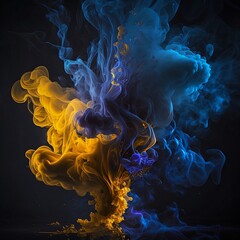 Fototapeta premium Blue and yellow smoke desktop background in motion