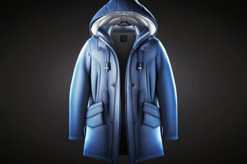 Blue parka coat isolated fashion design concept 3d render made by generative ai