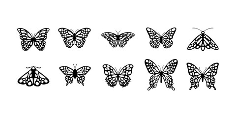 Collection of vector butterflies. Silhouettes of butterflies. Floral butterflies. Vector collection silhouette. Template for laser cut. Papercut template