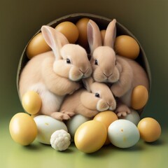 Cute Easter bunnies with eggs