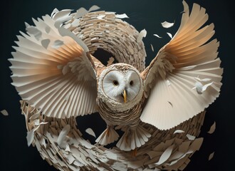 Paper cut art of flying owl. Generative AI.