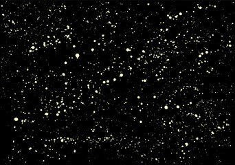 Yellow paint ink splatter on black background.  Night stars sky. Vector illustration
