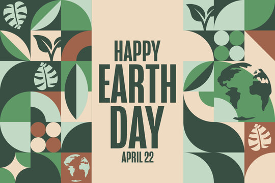 Happy Earth Day. April 22. Holiday concept. Template for background, banner, card, poster with text inscription. Vector EPS10 illustration.