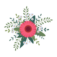 Flower arrangement isolated on background. Flat illustration. Perfect for cards, invitations, decorations, logo, various designs