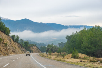 Naklejka premium Mountain roads near Antalya city in winter time, Turkey