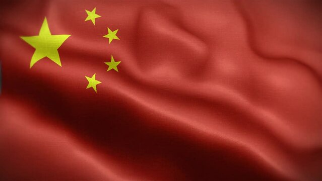 4K Textured Flag of People's Republic of China Animation Stock Video - Chinese Flag Waving in Loop - Highly Detailed China Flag Stock Video