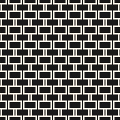 Simple vector geometric seamless pattern. Abstract monochrome background with lines, rectangles, grid, brick wall texture. Minimal black and white graphic ornament. Repeat geo design for decor, print