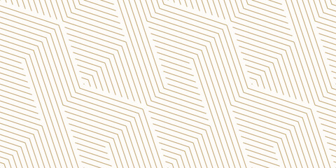 Geometric lines seamless pattern. Golden vector texture with thin diagonal stripes, lines, chevron, zigzag. Abstract gold and white graphic background. Luxury linear ornament. Trendy repeat design