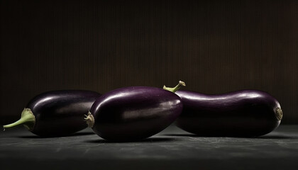 eggplant on the table, black background, generative ai