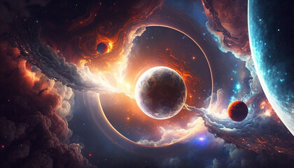 galaxy with planets, generative ai