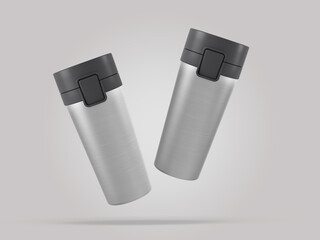 Blank Stainless Steel Tumbler with Lid for branding mock up. 3d render illustration.
