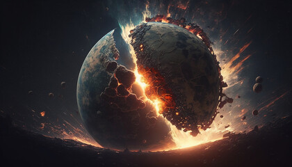 planet explosion, view from space, generative ai - obrazy, fototapety, plakaty