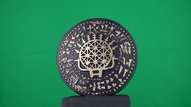 Anatolian sculpture Hittite sun statue with green background and rotation movement